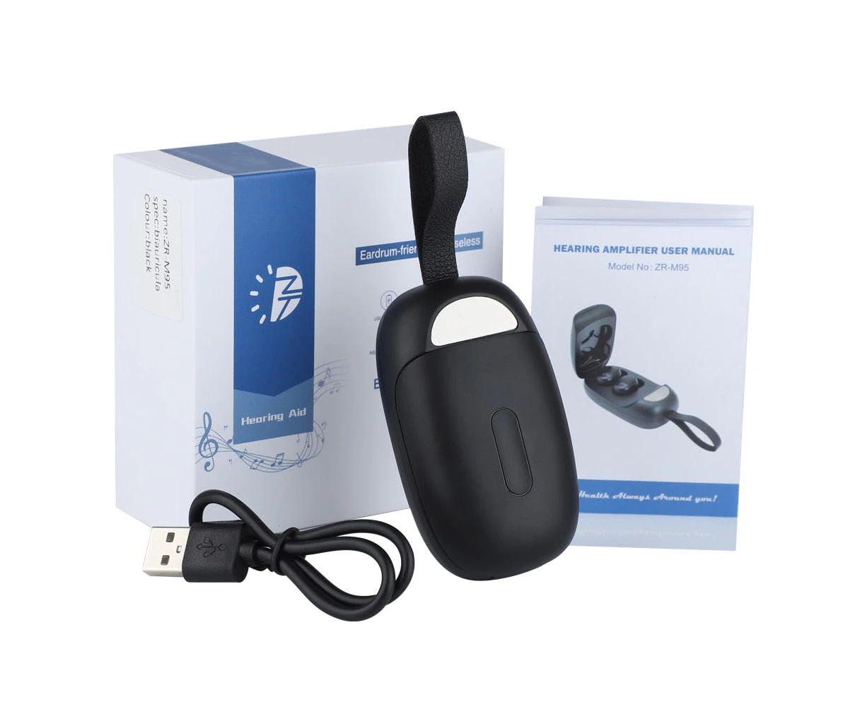 Rechargeable Hearing Aids Intelligent New Style Hearing Aid Low Noise Deaf Ear Amplifier 1 Click Adjustable Tone Hearing Device - Black