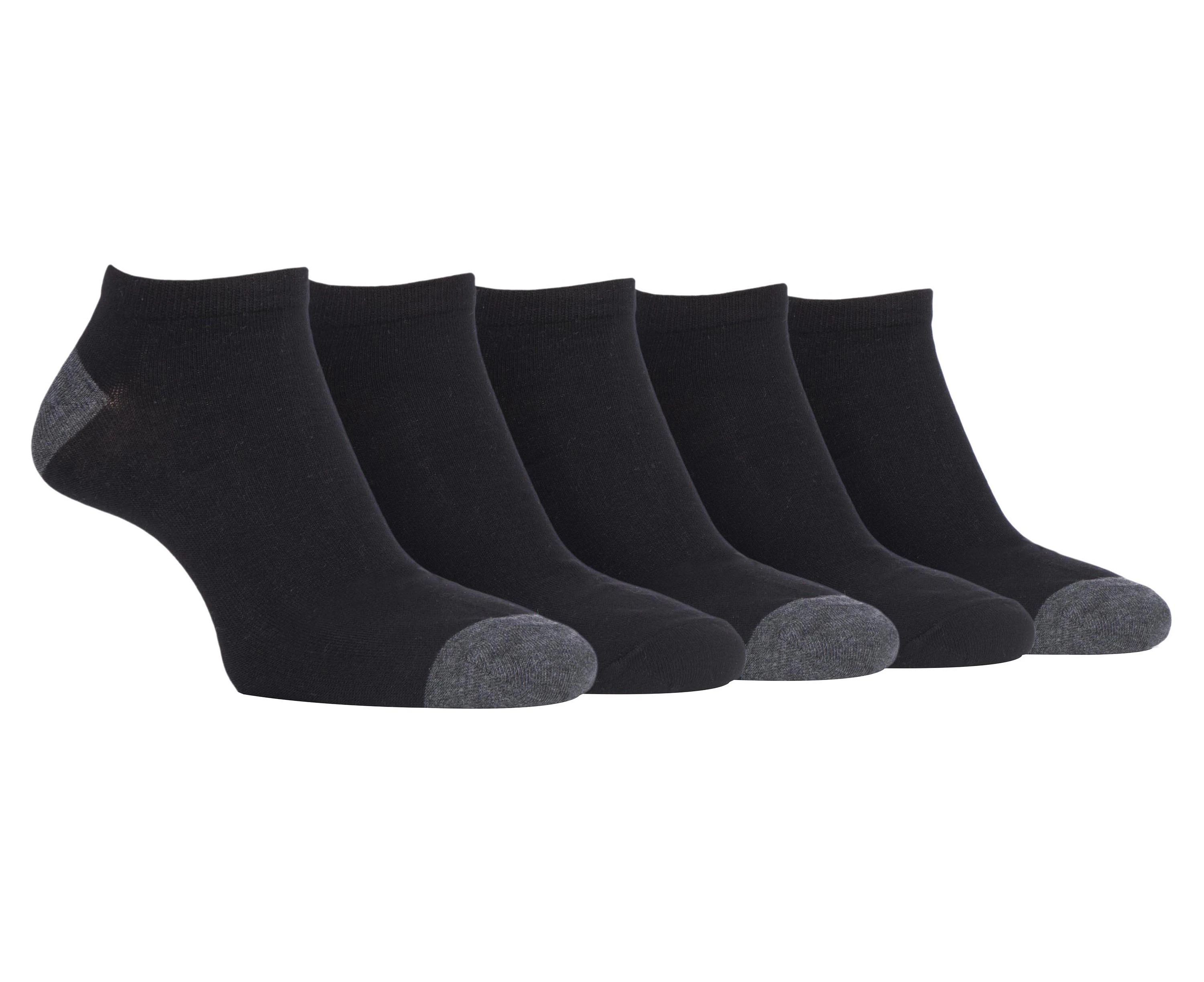 Farah - 5 Pairs Mens Thin Low Cut Striped Breathable Short Bamboo Trainer Ankle Socks - CS237BLK (Plain)