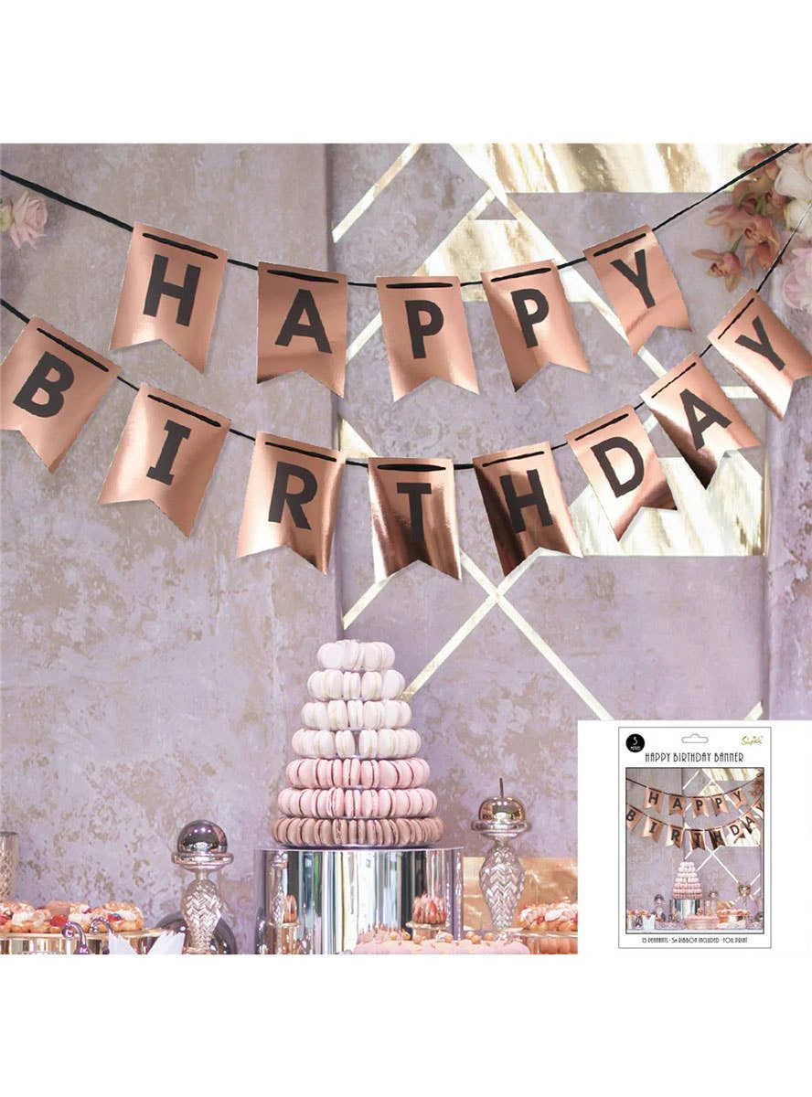 Rose Gold Happy Birthday Banner Decoration-New