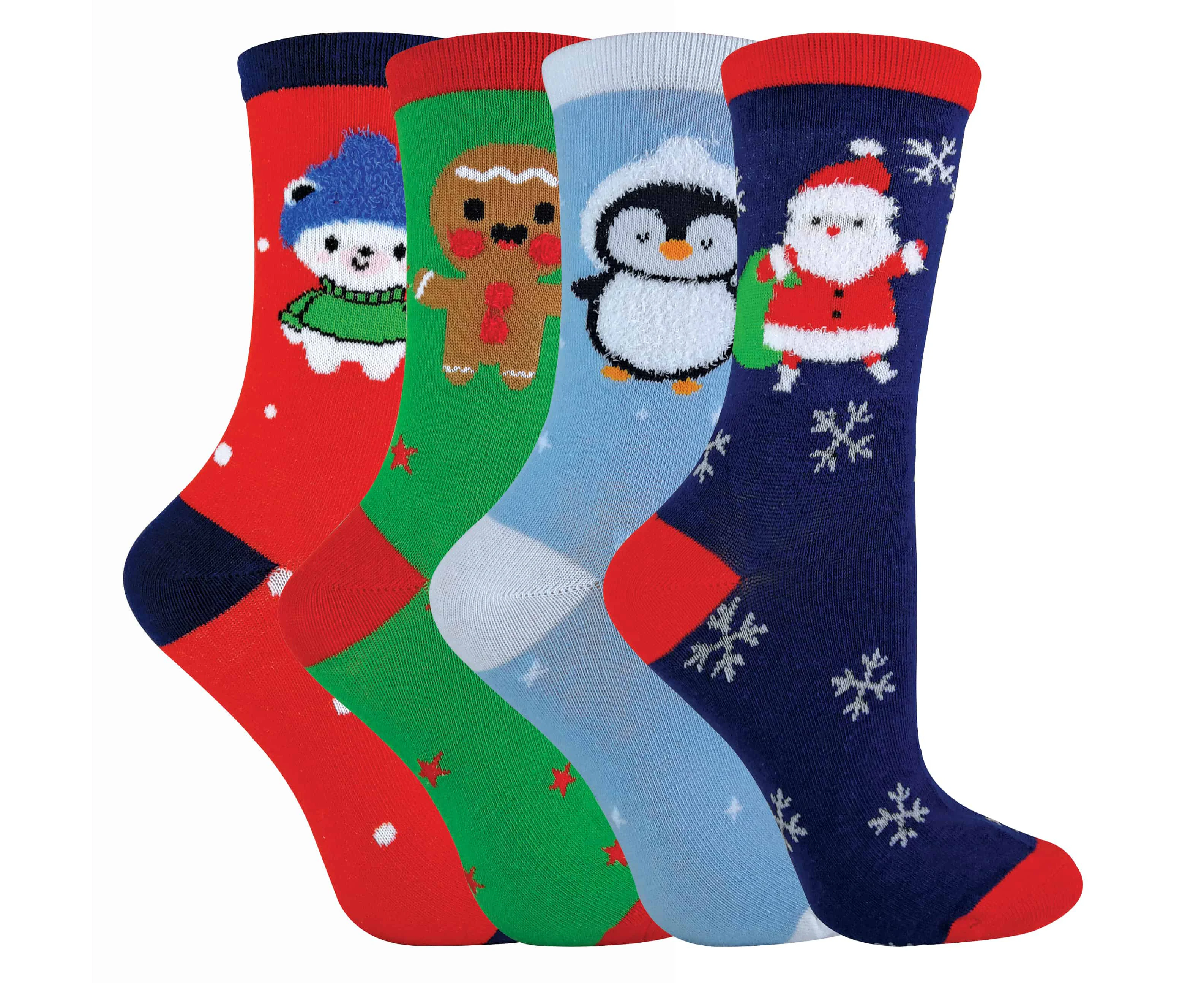 Kids/Childrens 4 Pack Thin Cotton Rich Xmas Christmas Socks 3 Sizes - SK301