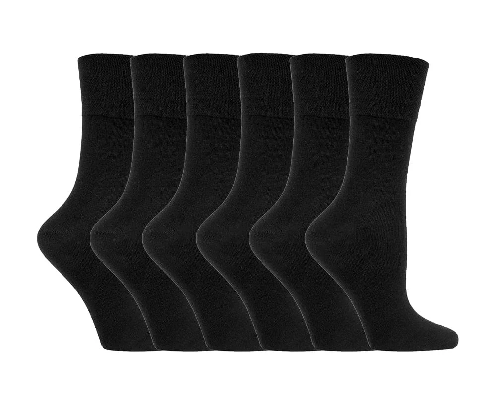 IOMI - Ladies 6 pack non elastic diabetic socks with hand linked toe seams - Black