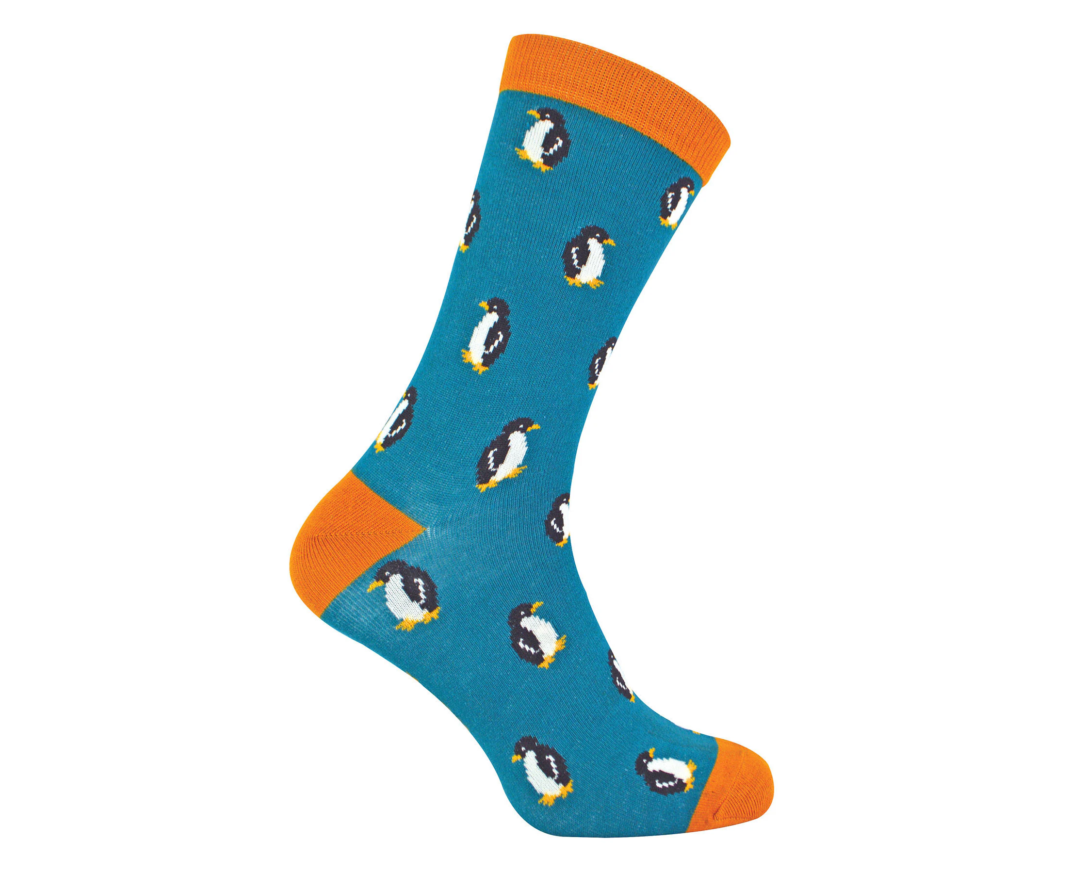 MR HERON - Mens Animal Patterned Design Soft Bamboo Novelty Socks - Penguins (Teal)