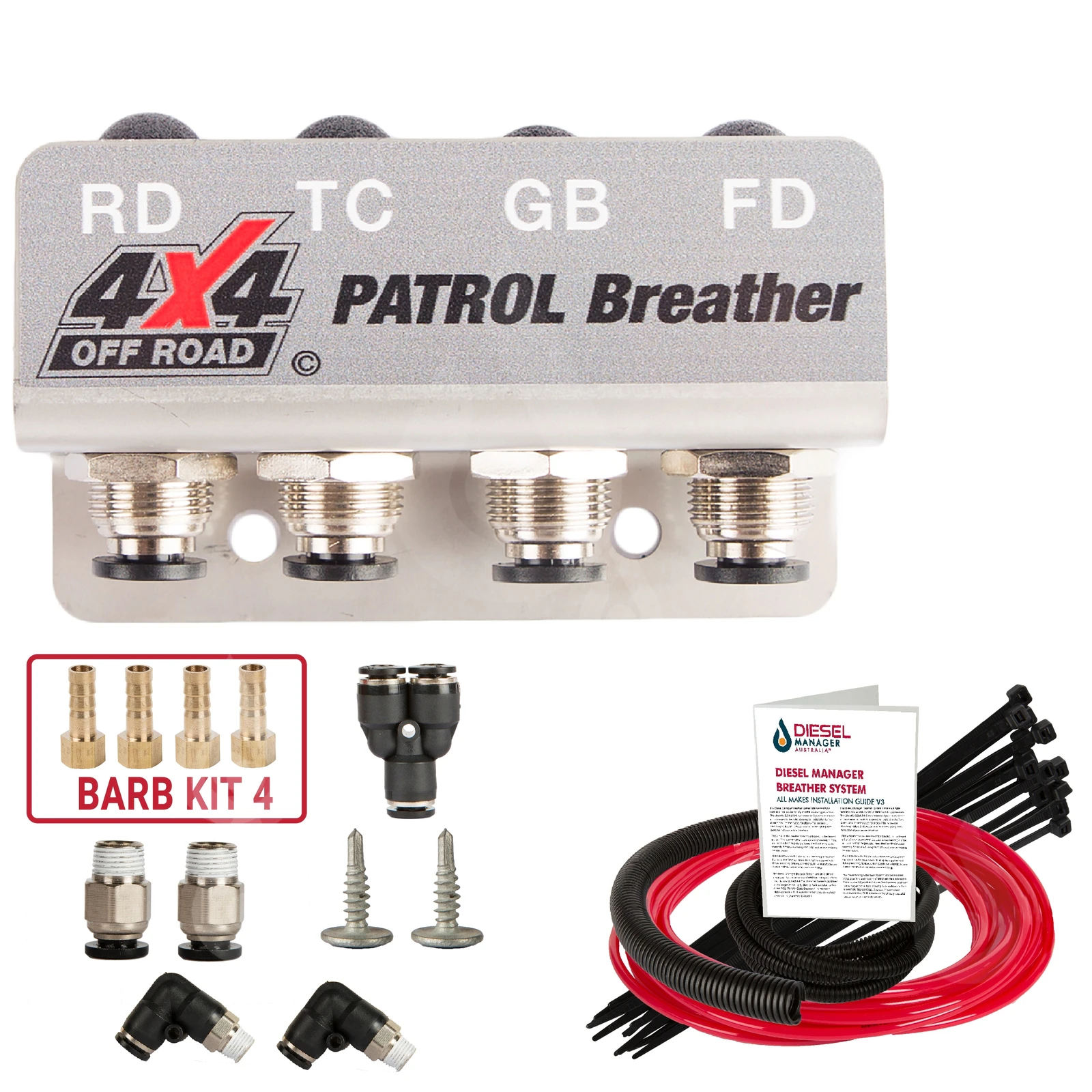 DMA Diff Breather Kit 4 Port For Nissan Patrol Gu Gq Red