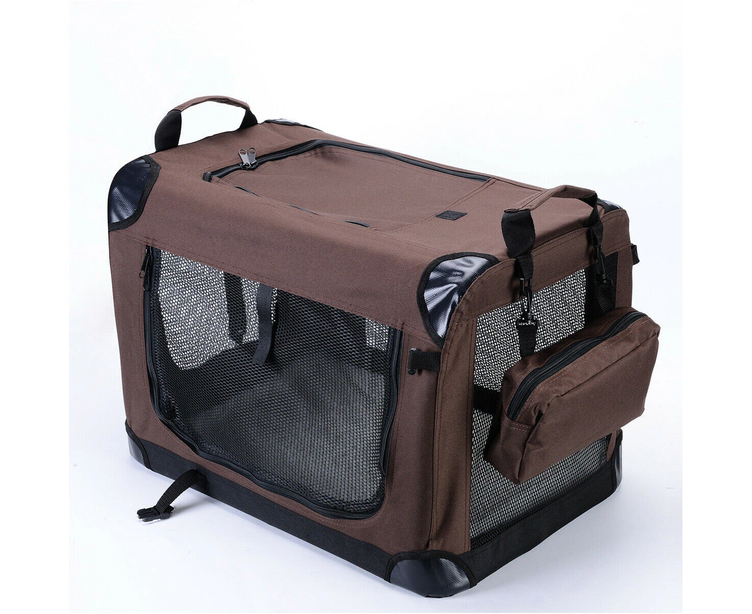 Coffee Pet Soft Crate Foldable Dog Cat Carrier Cage Kennel Tent Outdoor Car SUV 82x58x58CM 32.3x22.8x22.8in for pets under 30KG