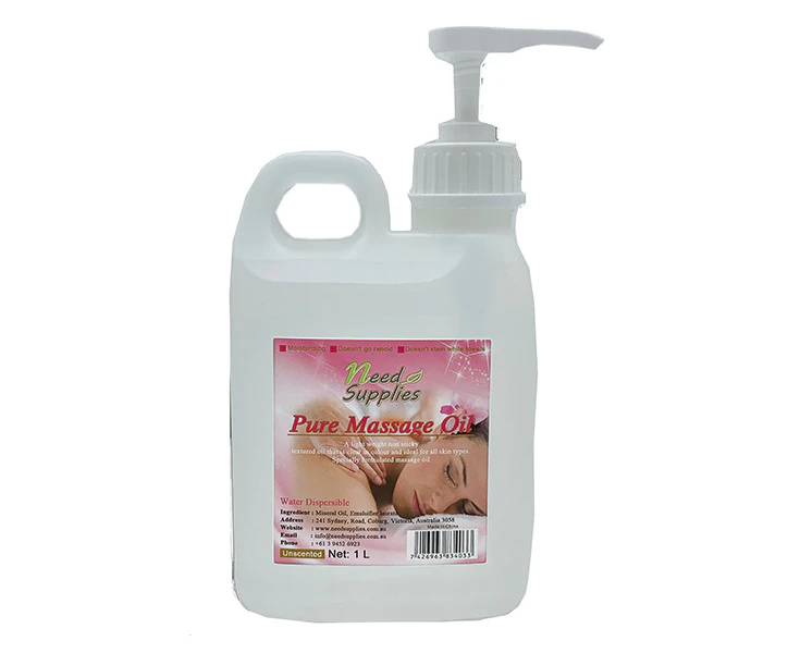 Pure Massage Oil 1L - White Oil Premium Grade Unscented Water Dispersible - Without pump