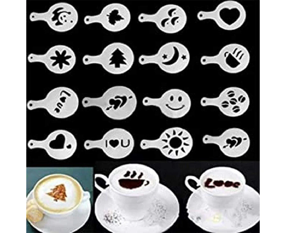 CMJ 16 pcs Barista Chocolate Duster 16pcs Cappuccino Latte Coffee Art Stencils