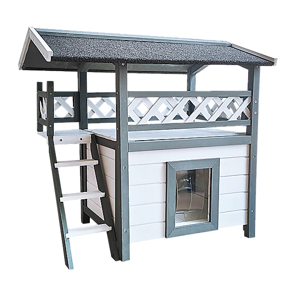 Cat House Weatherproof 2-Story Indoor Outdoor Wooden Shelter Bitumen Roof