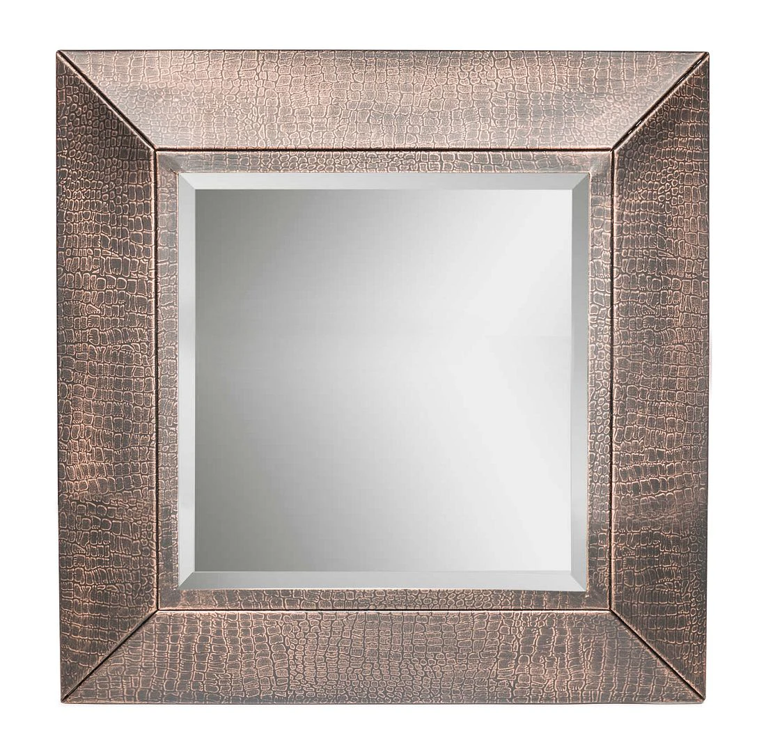 Square Wall Mirror with Croc Pattern Frame in Copper Finish