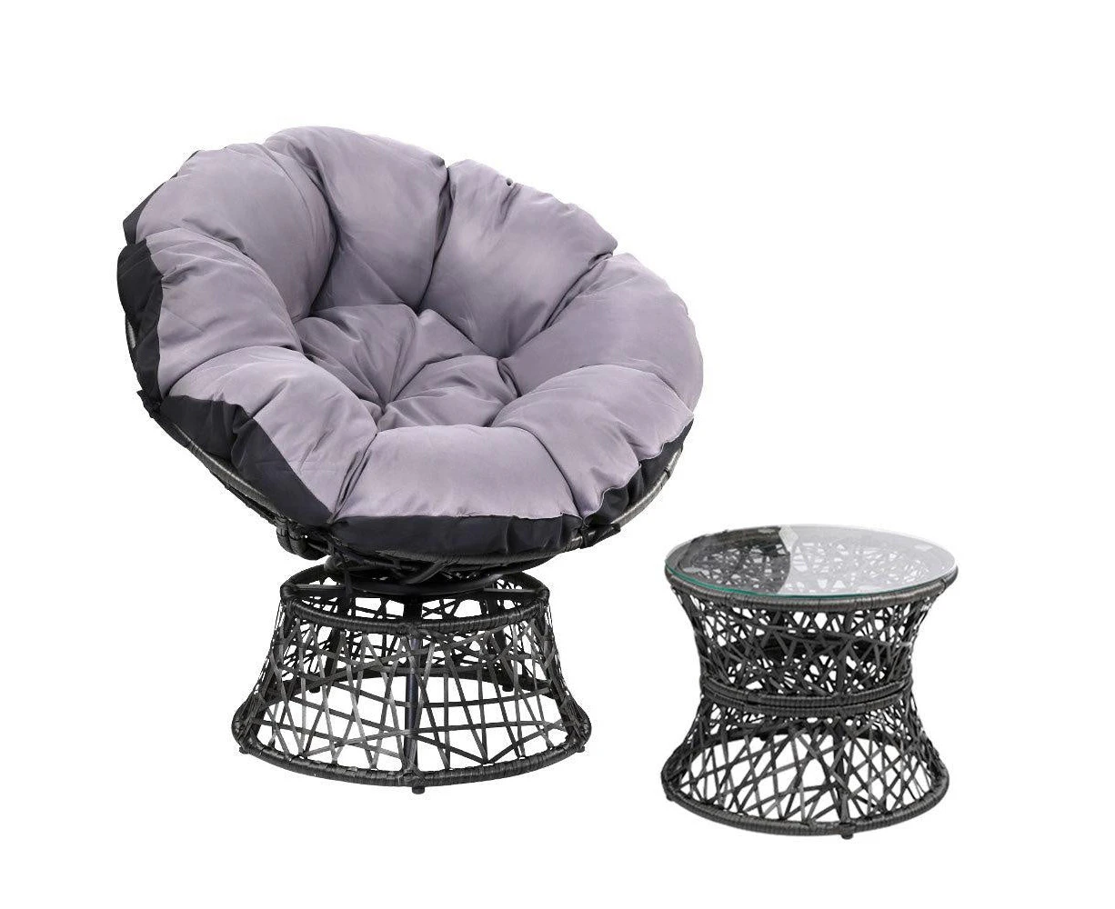 Gardeon Papasan Chair and Side Table - Black