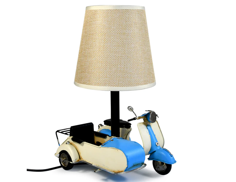 Auto Petit USB LED Desk/Table Lamp Scooter & Sidecar Home Décor 18x26cm Blue