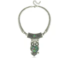 Tibetan Turquoise Owl Pendant Statement Choker Necklace For Women