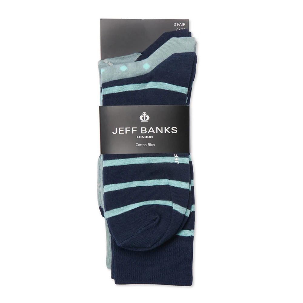 3pr Jeff Banks Men's Luxurious Everyday Comfort Coloured Sock Pack Aqua - Aqua