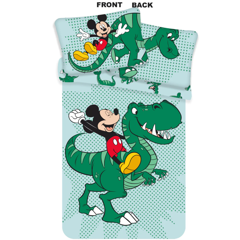 Disney Mickey Mouse Dinosaur Quilt Cover Set for Cot or Toddler Bed