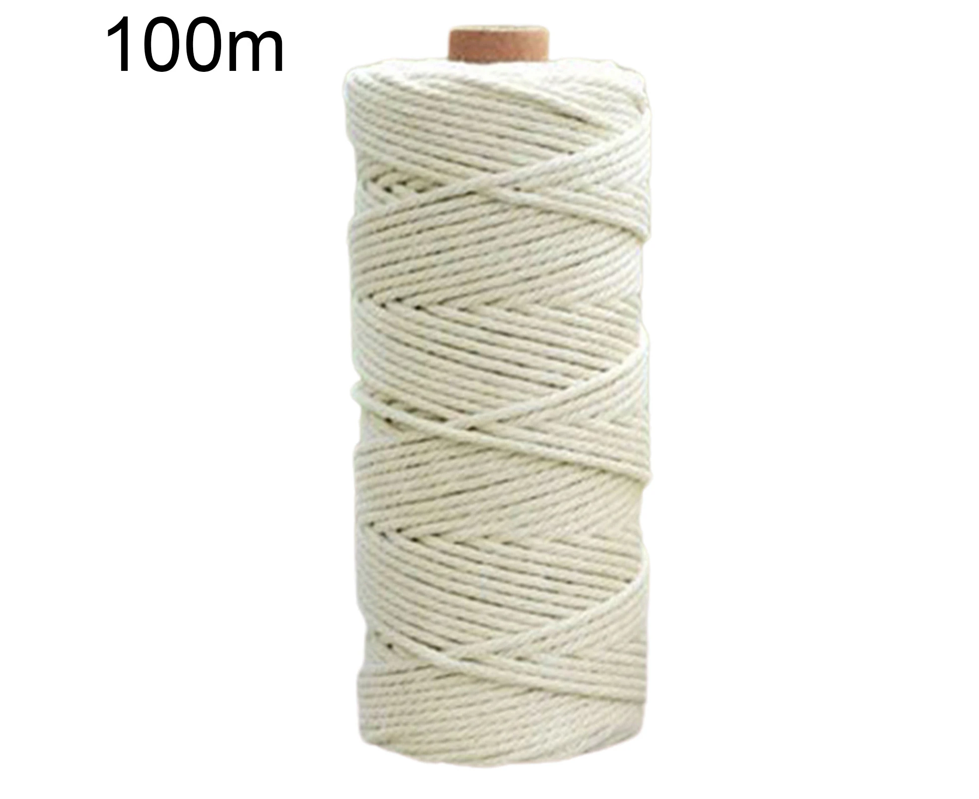 3mm 100m/200m DIY Hand-Woven Cotton Craft Macrame String Braided Tapestry Rope-Off White 100m