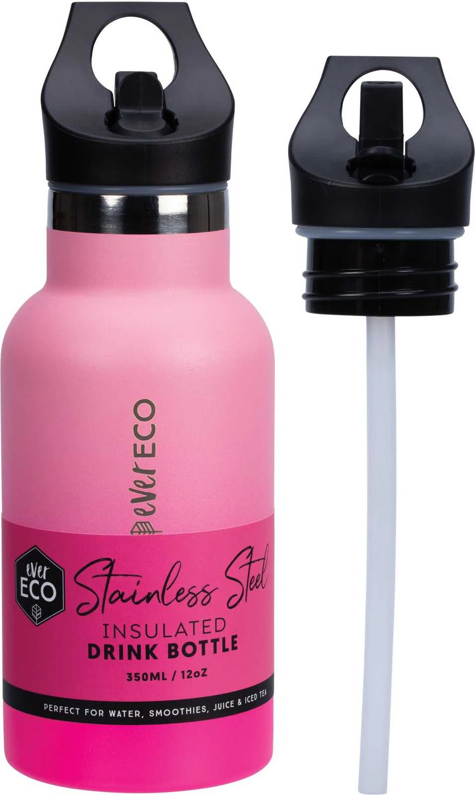 Insulated Stainless Steel Bottle (Straw Lid) - Pink 350ml