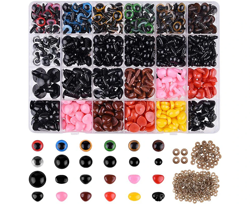 (1028) - ASTARON 1028 Pcs Plastic Safety Eyes and Noses Kit with Washers for Doll Plush Animal Craft Making,Assorted Size
