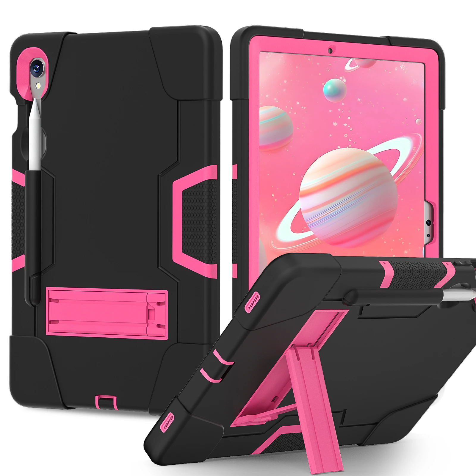 MCC Stylish Shockproof Samsung Galaxy Tab S9 FE+ Plus 12.4 Case Cover X610 [Black+Magenta]