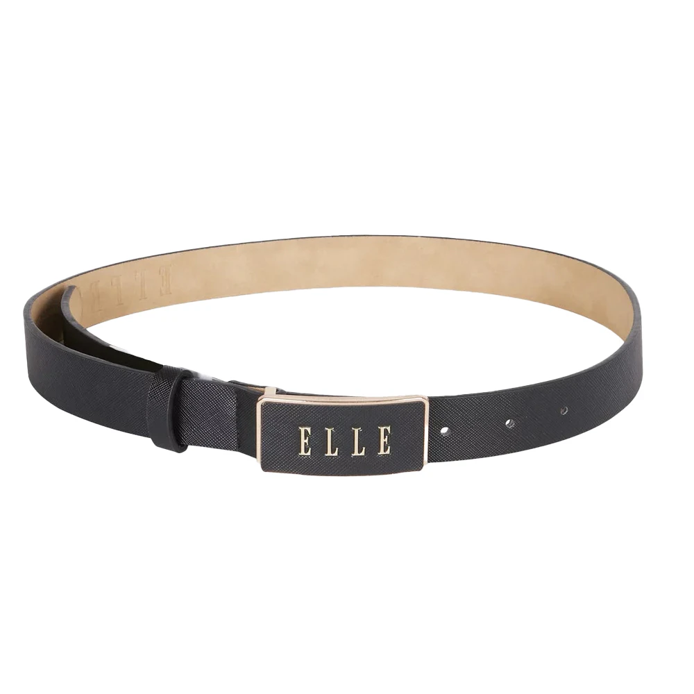 Elle Women's/Ladie's Paris Saffiano Plate Buckle Chic Fashion Belt Black - Black