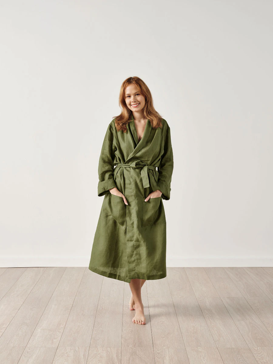 Linen House Nimes Moss Linen Robe