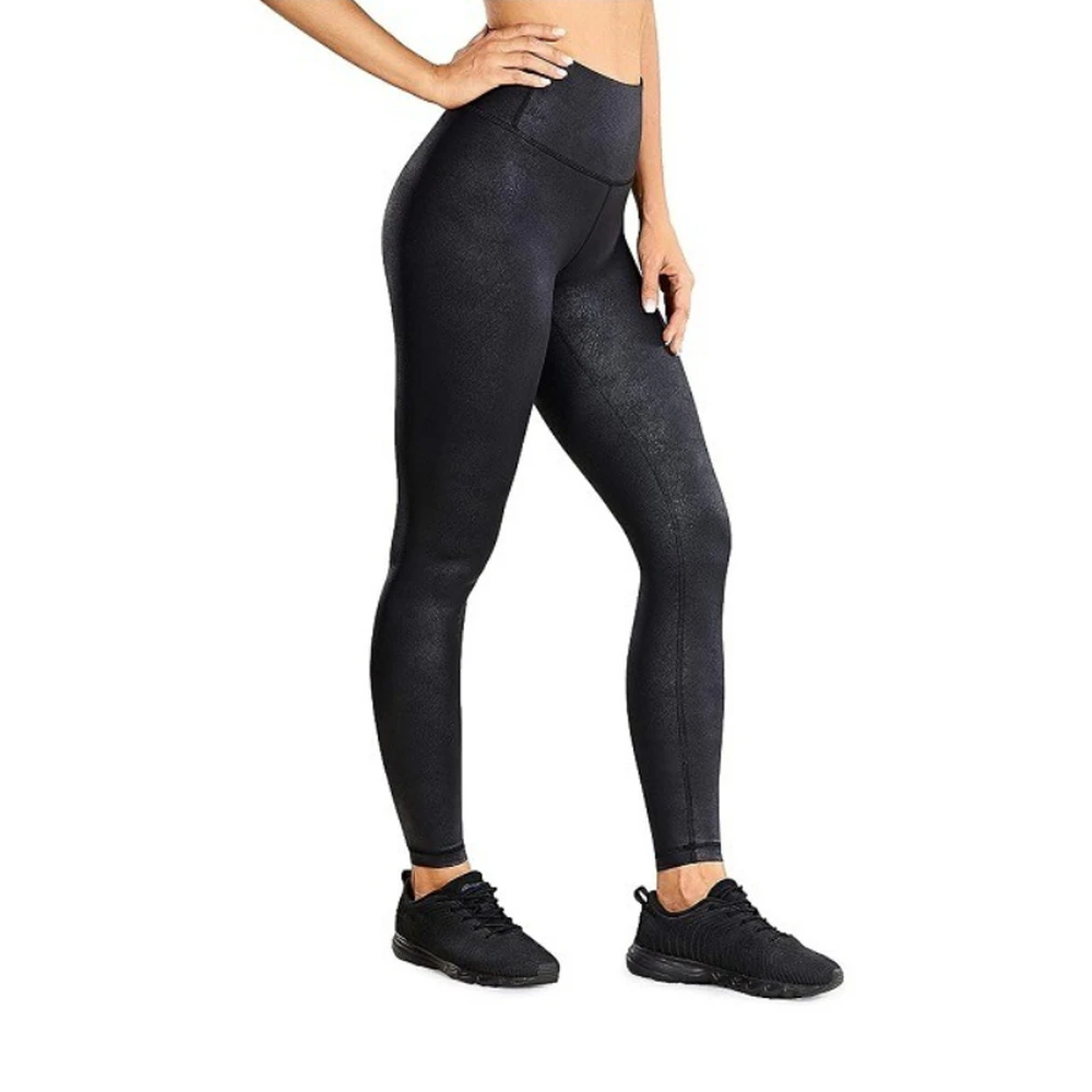 90 DEGREE BY REFLEX Women's Faux Cracked Leather Workout Leggings | Black