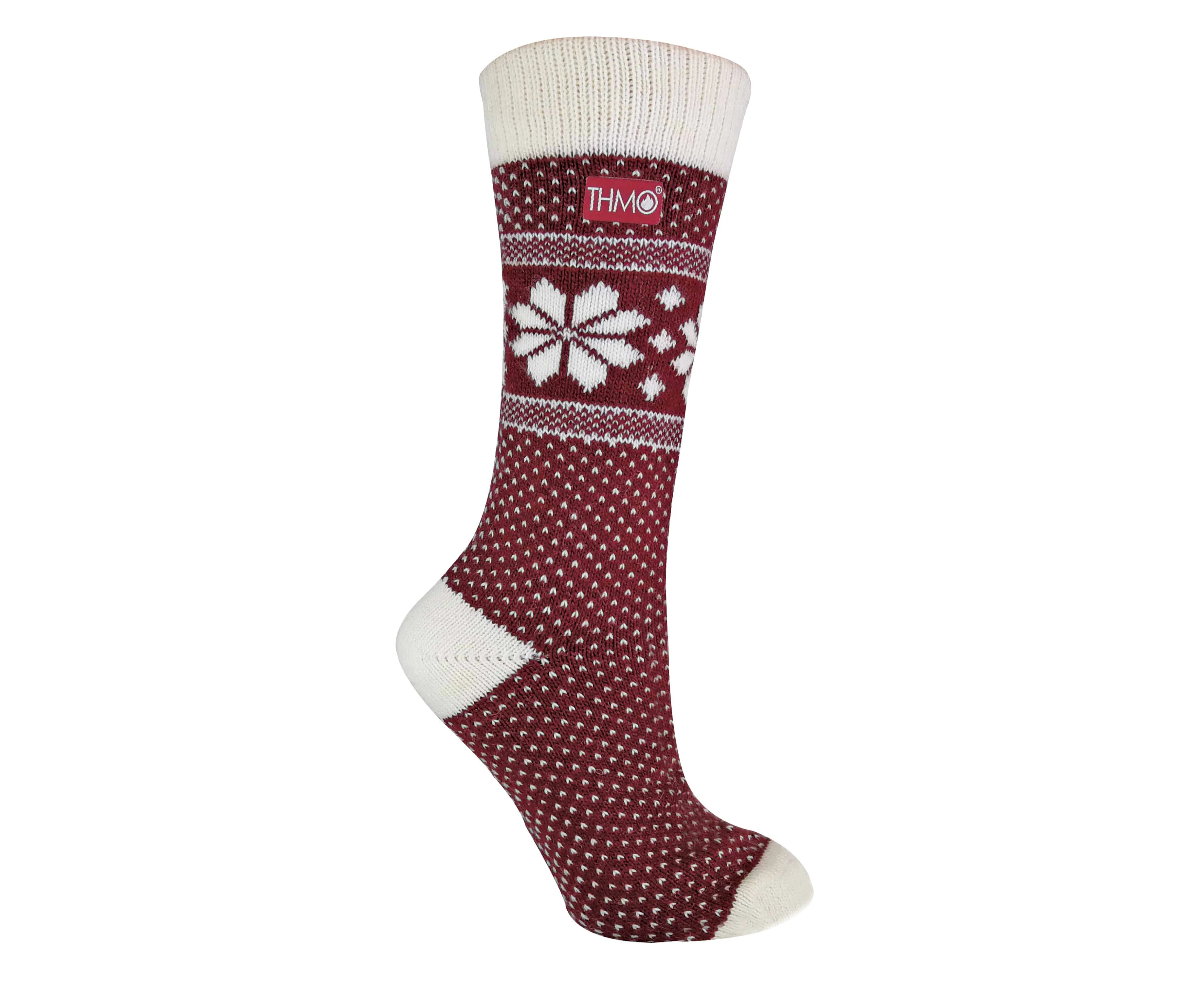 THMO - Ladies Vintage Nordic Fairisle Style Winter Wool Blend Socks - Fairisle Red / Cream