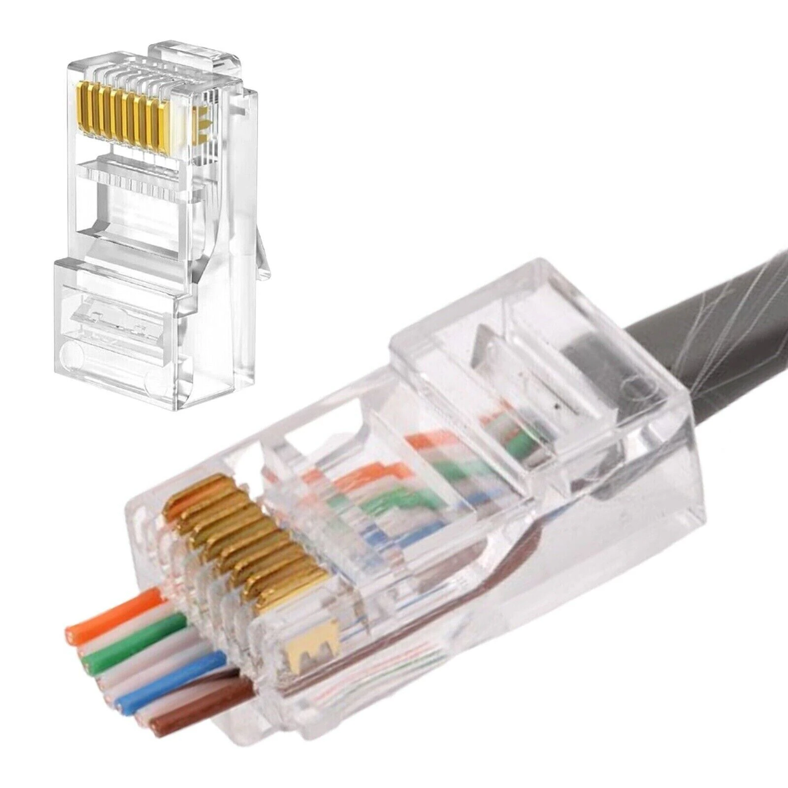 50x RJ45 Pass Through CAT6 Connector Modular Plug CAT5e CAT5 Network Ethernet