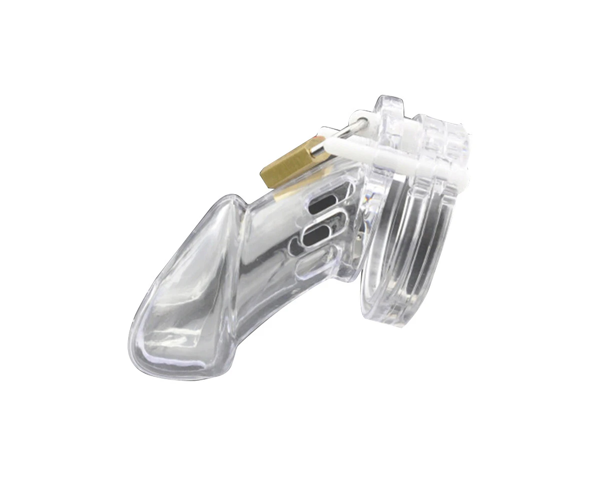 Penis Device Male Chastity Control Cock Lock Cage with Ring Sex Toy BDSM Prop-Transparent