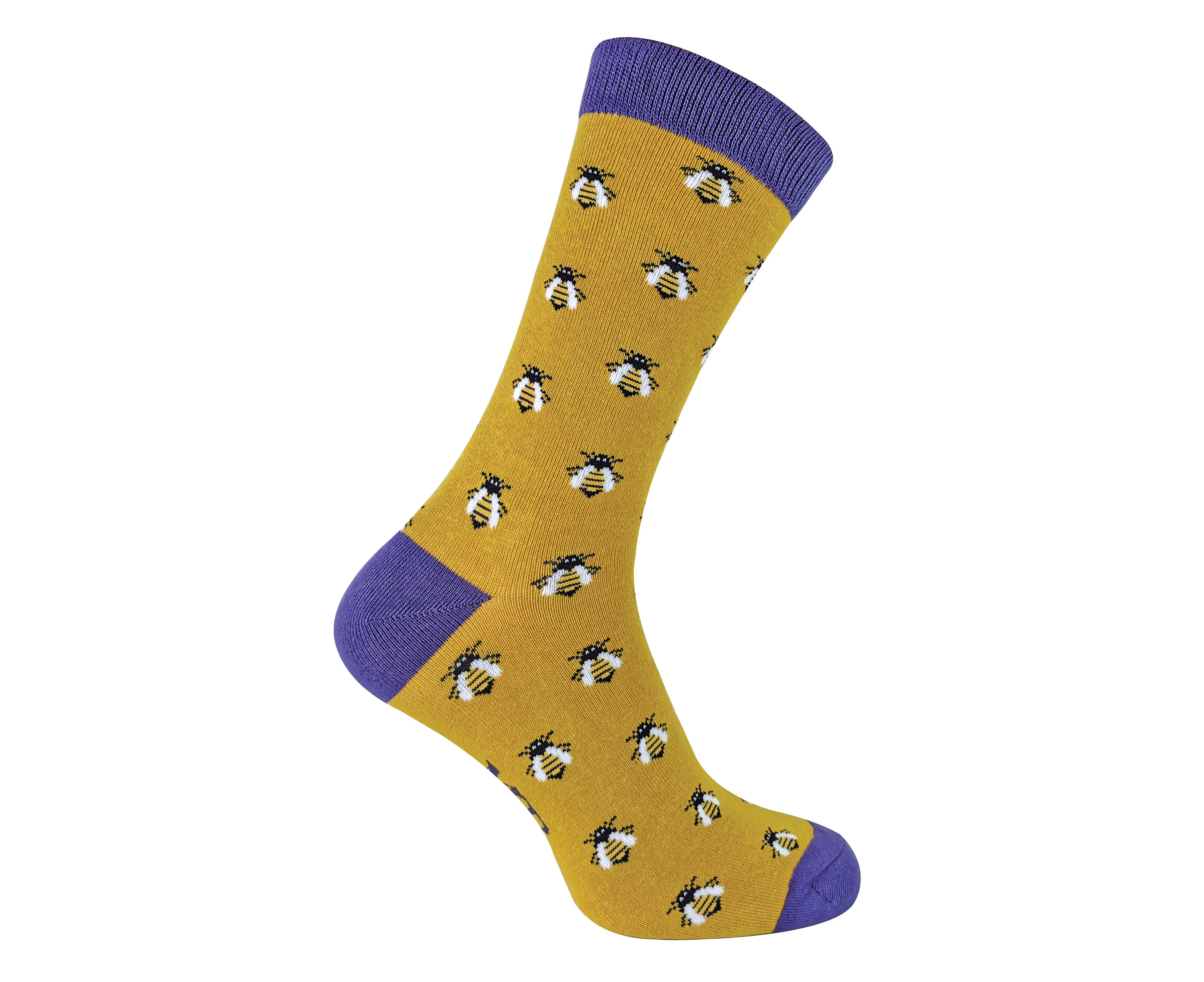 MR HERON - Mens Animal Patterned Design Soft Bamboo Novelty Socks - Honey Bee (Yellow)