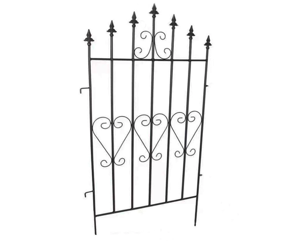 2Pcs Garden Fence Metal Wrought Gate Railings Black Decorative Fencing Animal Barrier Panel