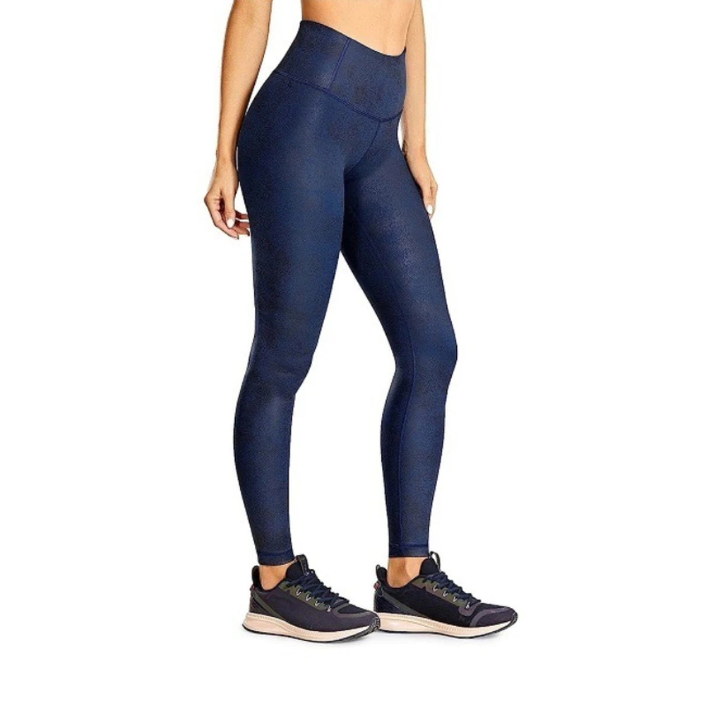 90 DEGREE BY REFLEX Women's Faux Cracked Leather Workout Leggings | Navy