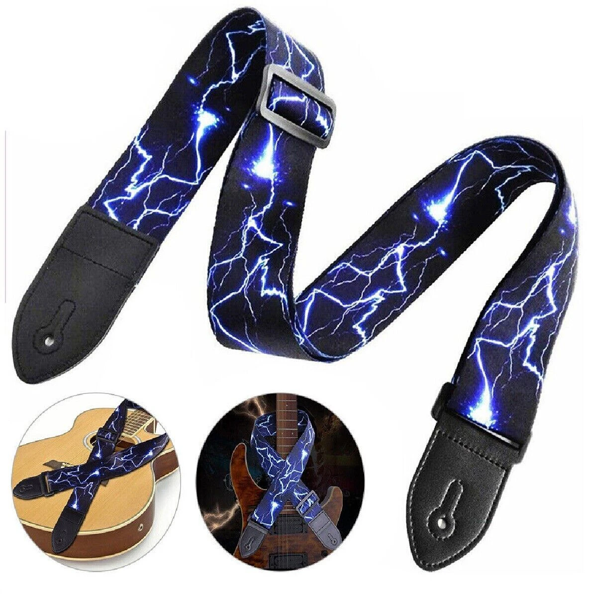 Electric Lightning Guitar Strap Adjustable Leather Belt Acoustic Electric Bass