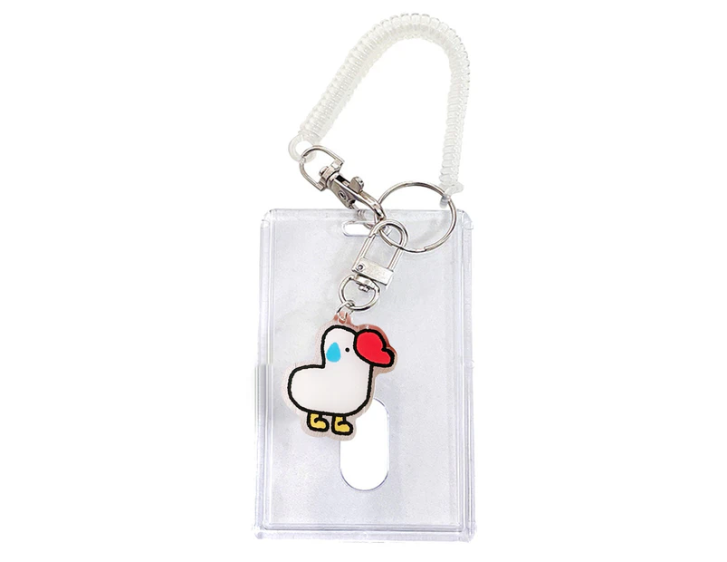 Card Holder with Lanyard Detachable Cartoon Pendant Clear Visible Dust-proof PVC Cat Duck Dog Card Cover Student Supplies-2#