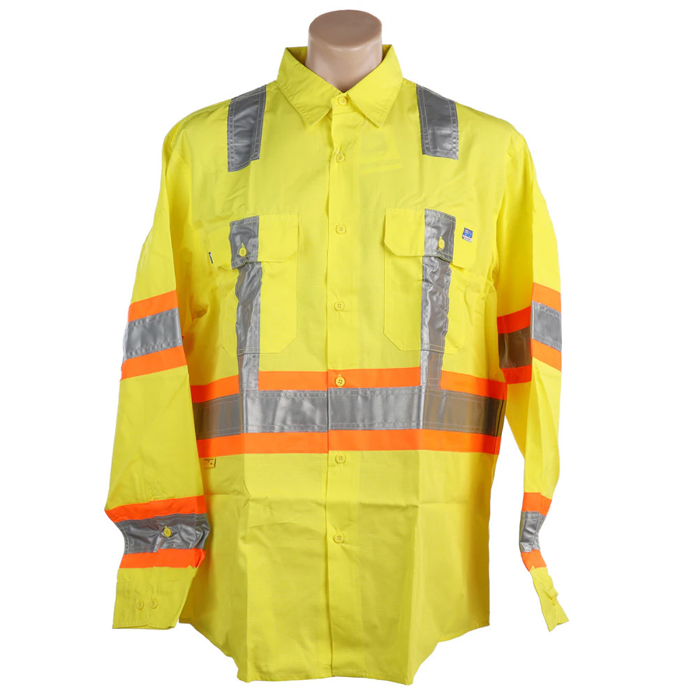 WS WORKWEAR Hi-Vis Open Front Cotton Ripstop Shirt | Yellow