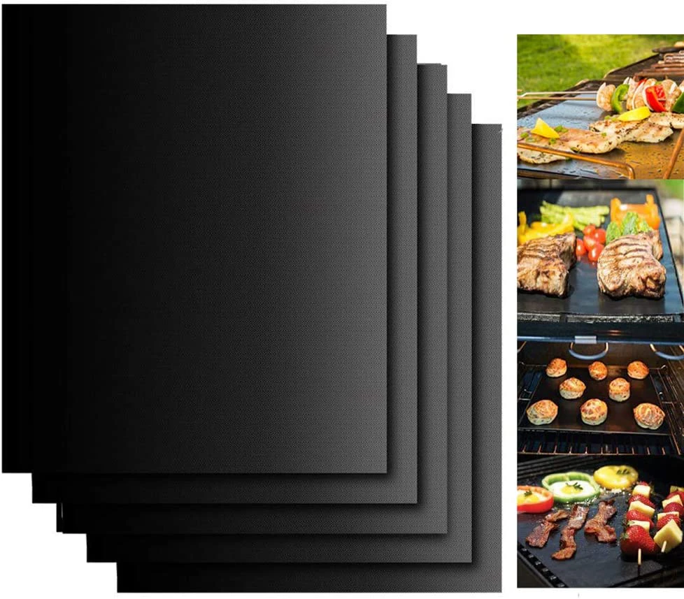 Grill Mats for Outdoor Grill, Grill Mats Non Stick Set of 5 BBQ Grill Mat Baking Mats Teflon BBQ Accessories Grill Tools Reusable,Works on Gas, Charcoal, E