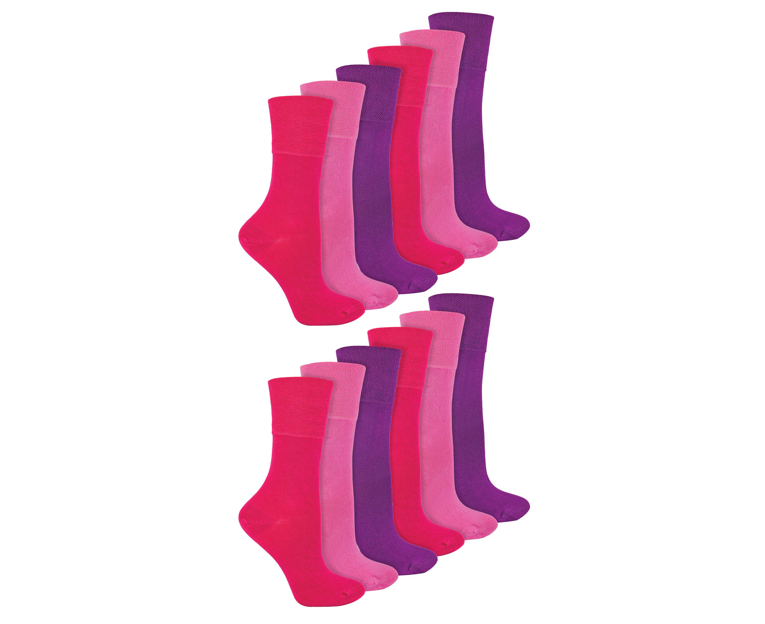 IOMI - 12 Pair Multipack Ladies Diabetic Bamboo Socks | Womens Extra Wide Seamless Socks with Non Elastic Gentle Grip Top - Pink