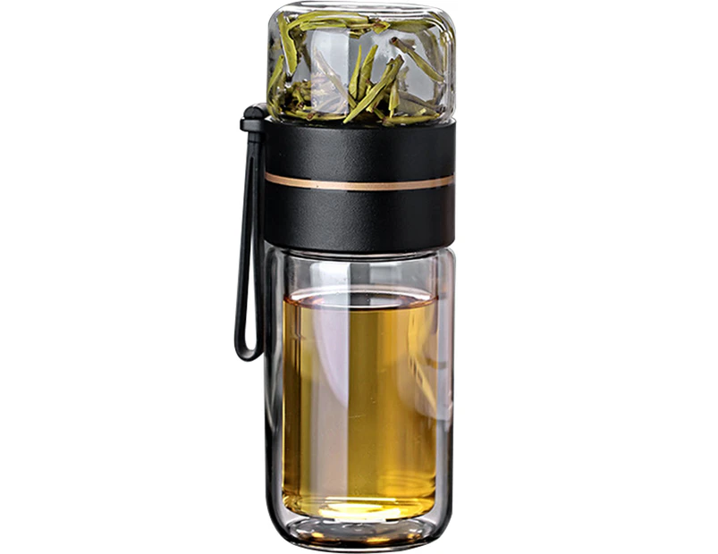 Double Wall Glass Tea Infuser Bottle Tea Tumbler With Infuser Portable Tea Bottle For Loose Tea Travel Tea Mug With Strainer Dual-use Tea Cup - Black