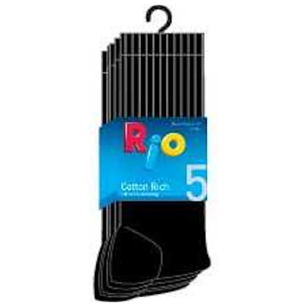 Rio 5 Pairs Men Business Work Cushion Crew Above Ankle Black Socks