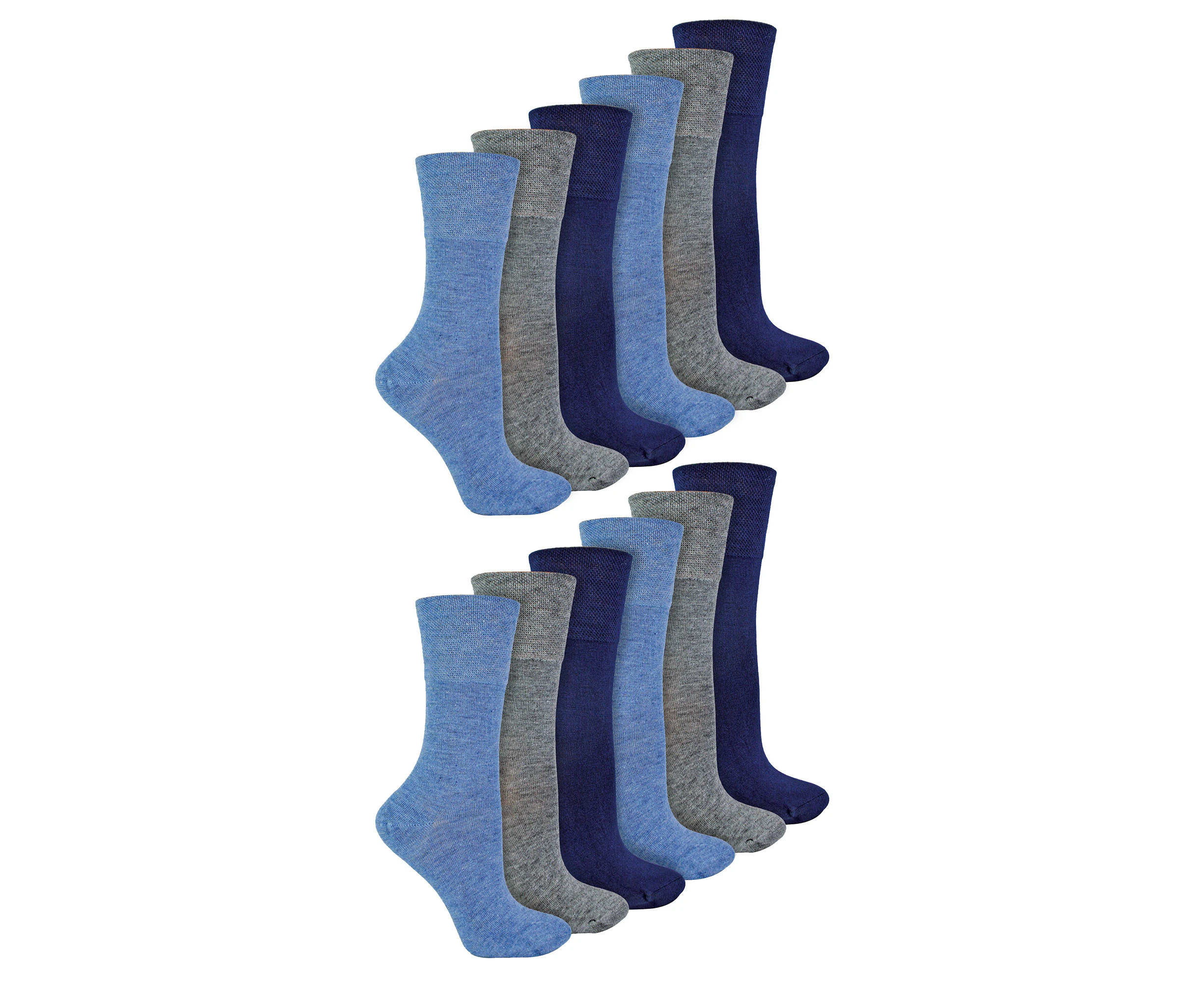 IOMI - 12 Pair Multipack Ladies Diabetic Bamboo Socks | Womens Extra Wide Seamless Socks with Non Elastic Gentle Grip Top - Blue