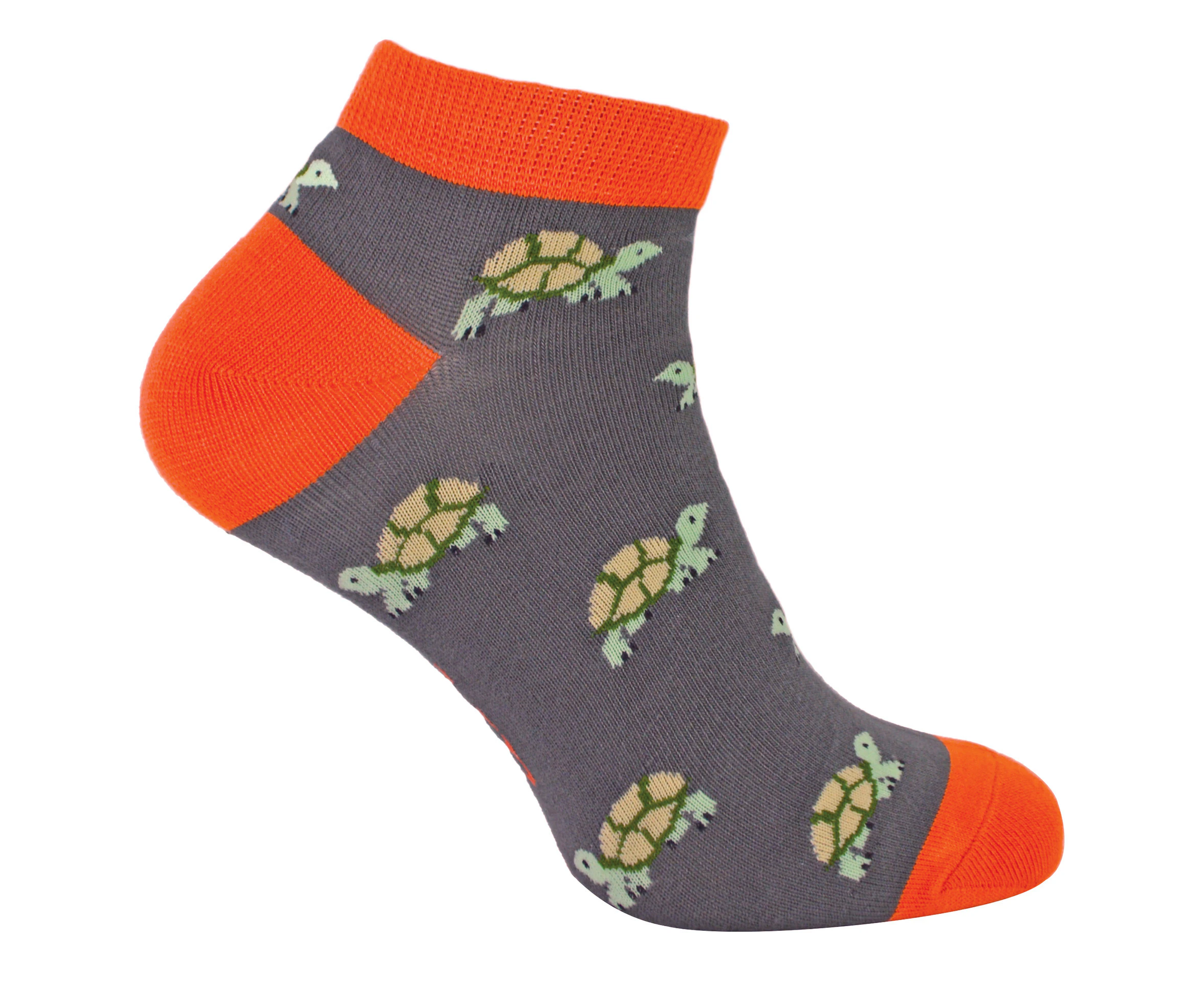 Mens Bamboo Trainer Socks | Mr Heron | Animal Themed Breathable Low Cut Sneaker Socks - Turtles (Grey)