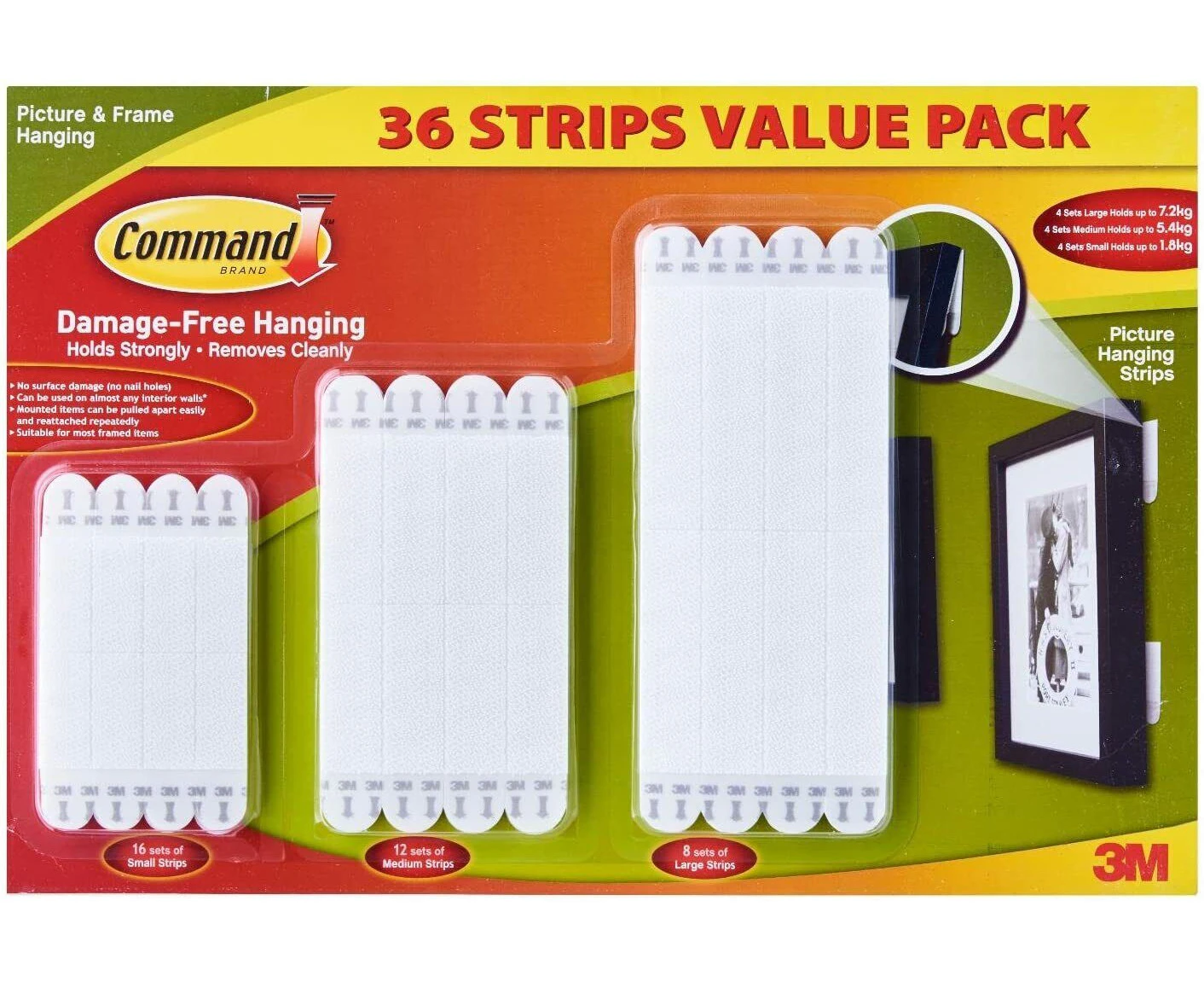 3M Command 36 Picture & Frame Hanging Strips Value Pack