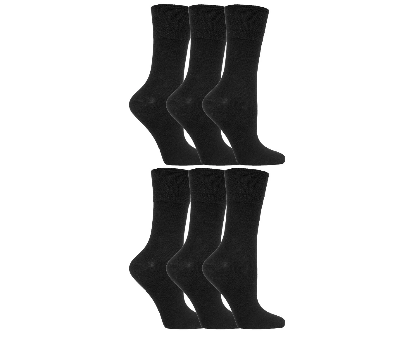 Gentle Grip - 6 Pairs of Ladies Diabetic Sock with Honey Comb Top and Hand linked Toe Seams - Black