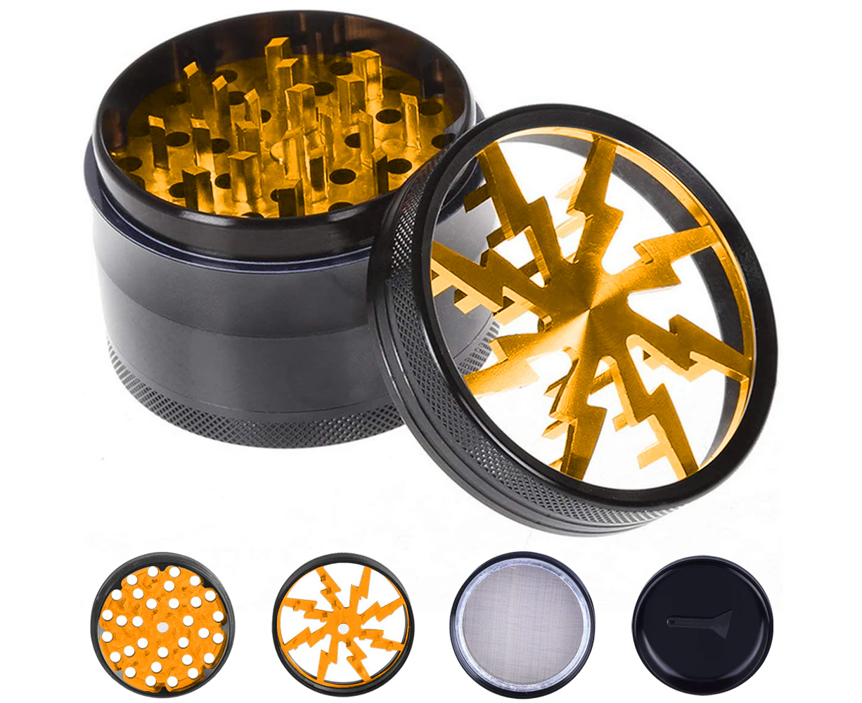 Pollen Grinder Crusher 63mm for tobacco, spice, spices, herbs, coffee 4-piece set with pollen scraper