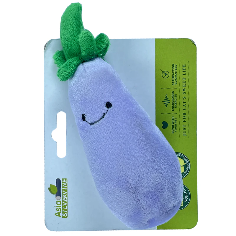 Asiasilvervine Critters Organic Silver Vine Catnip Farm Theme Chew Toy Plush for Cats & Kittens  [Colour: Smiley Eggplant]