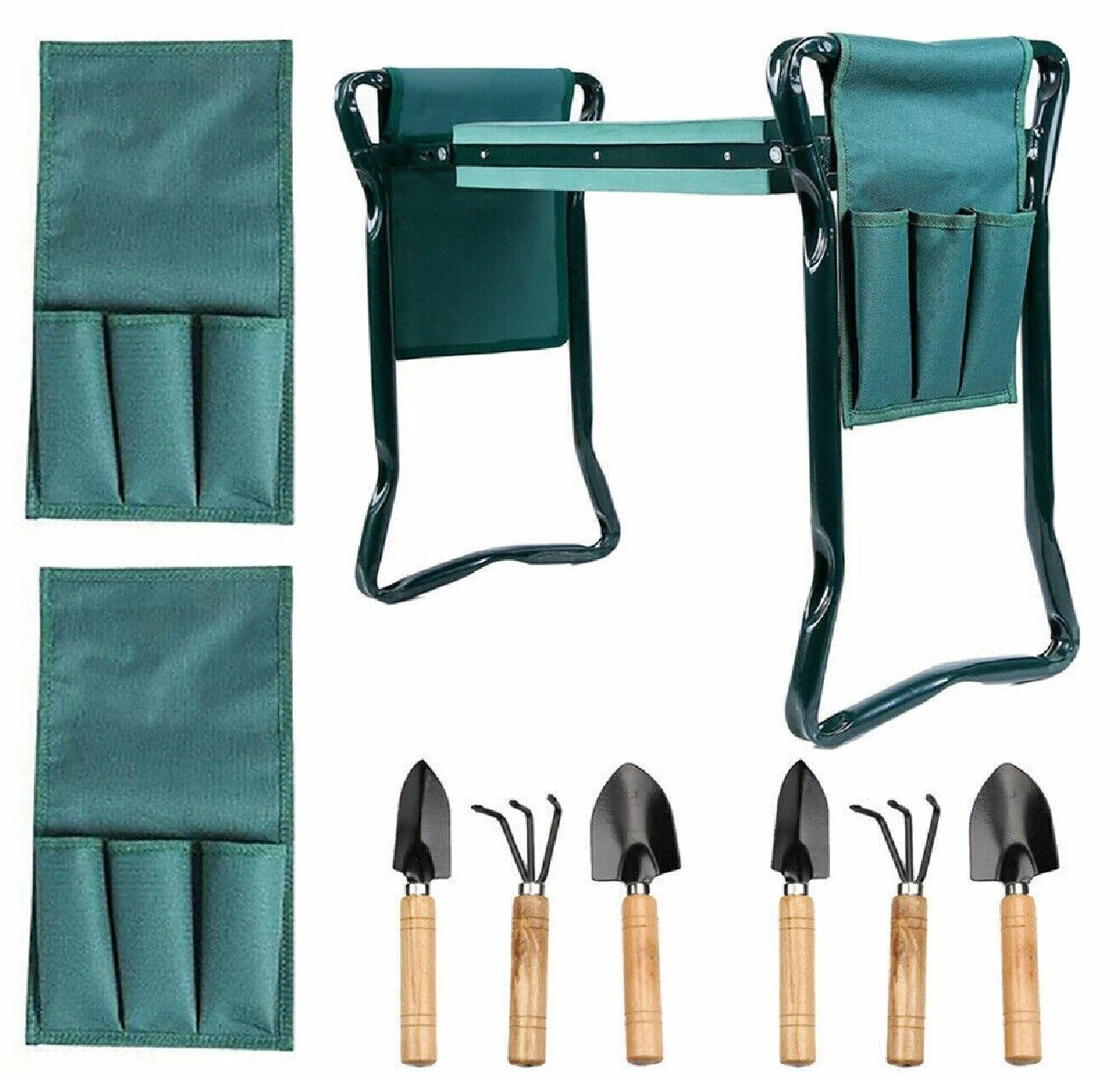 Garden Kneeler 2 in1 Padded Pad Seat Stool Gardening Work 6 Tools   2 pouches