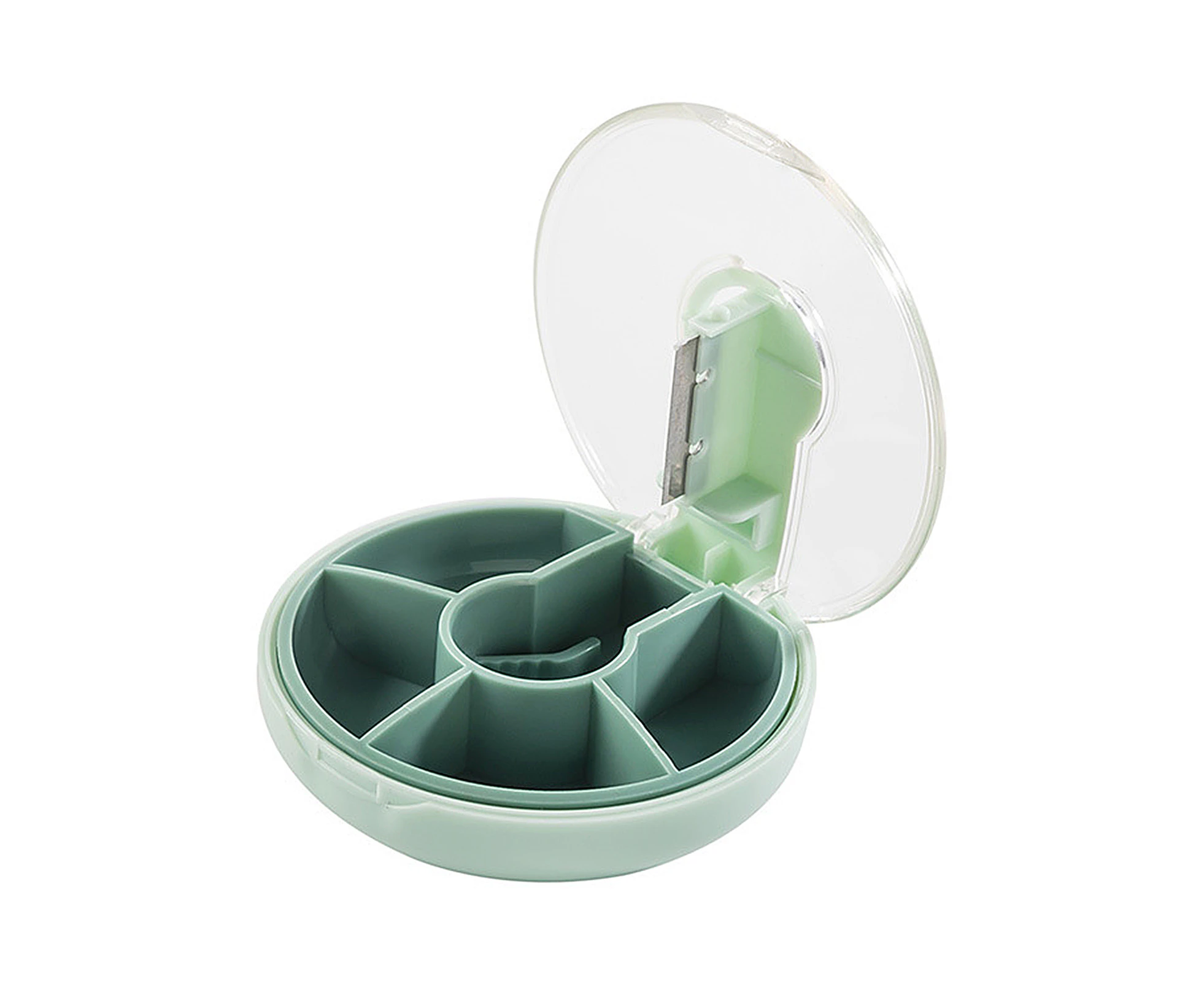 Double Sealed Pill Box Portable Round 5 Compartment Medicine Dispenser Splitters-Grass  Green - Grass  Green