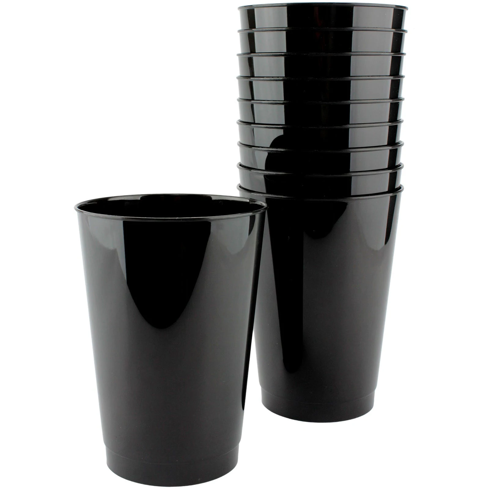 Black Plastic Reusable Cups 380ml (Pack of 10)