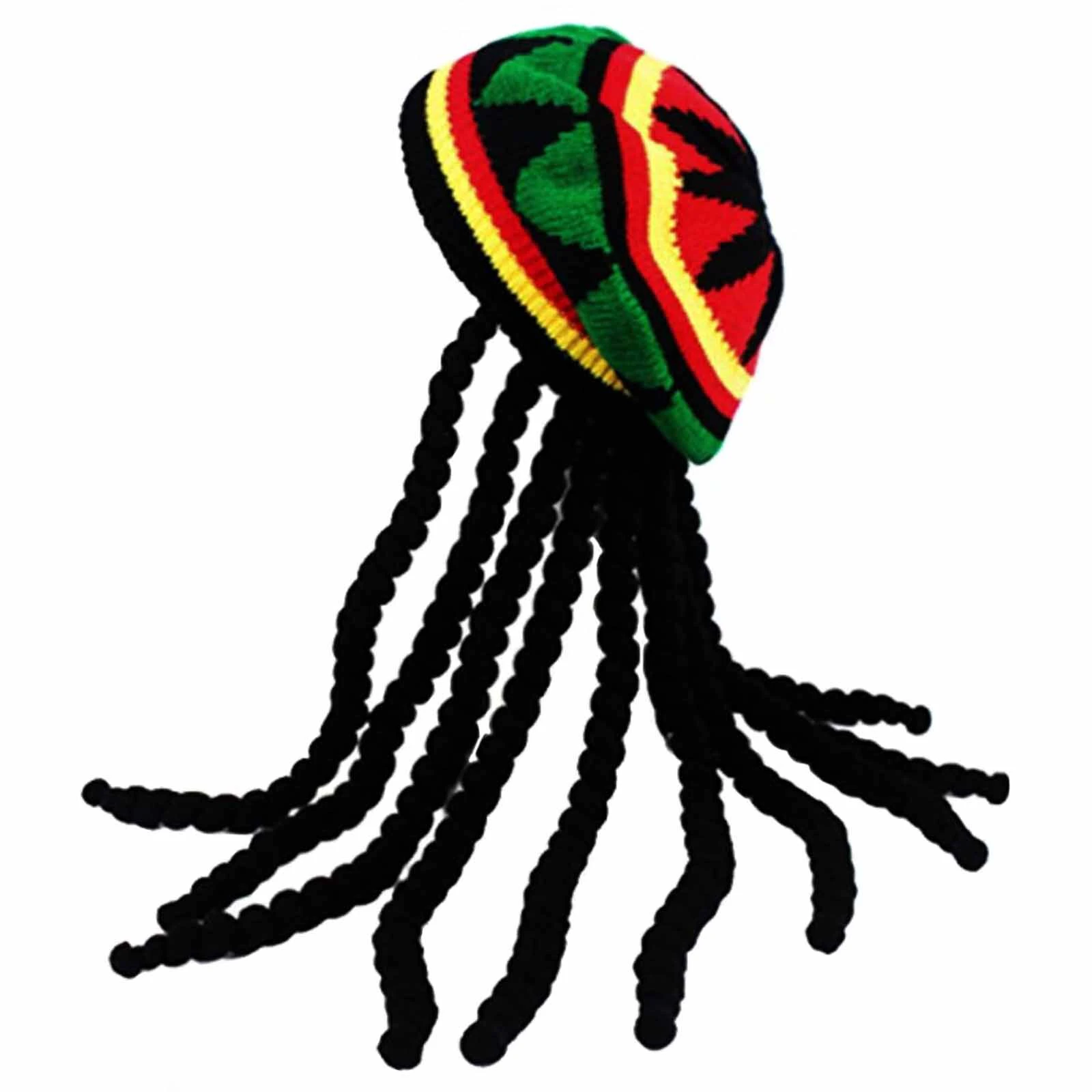 Jamaican Rasta Beanie with Black Dreadlocks Wig - Adult