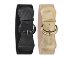 2 pcs Women Stretchy Wide Waist Belt for Dress Ladies Elastic Belt Hook Buckle - Black+gold