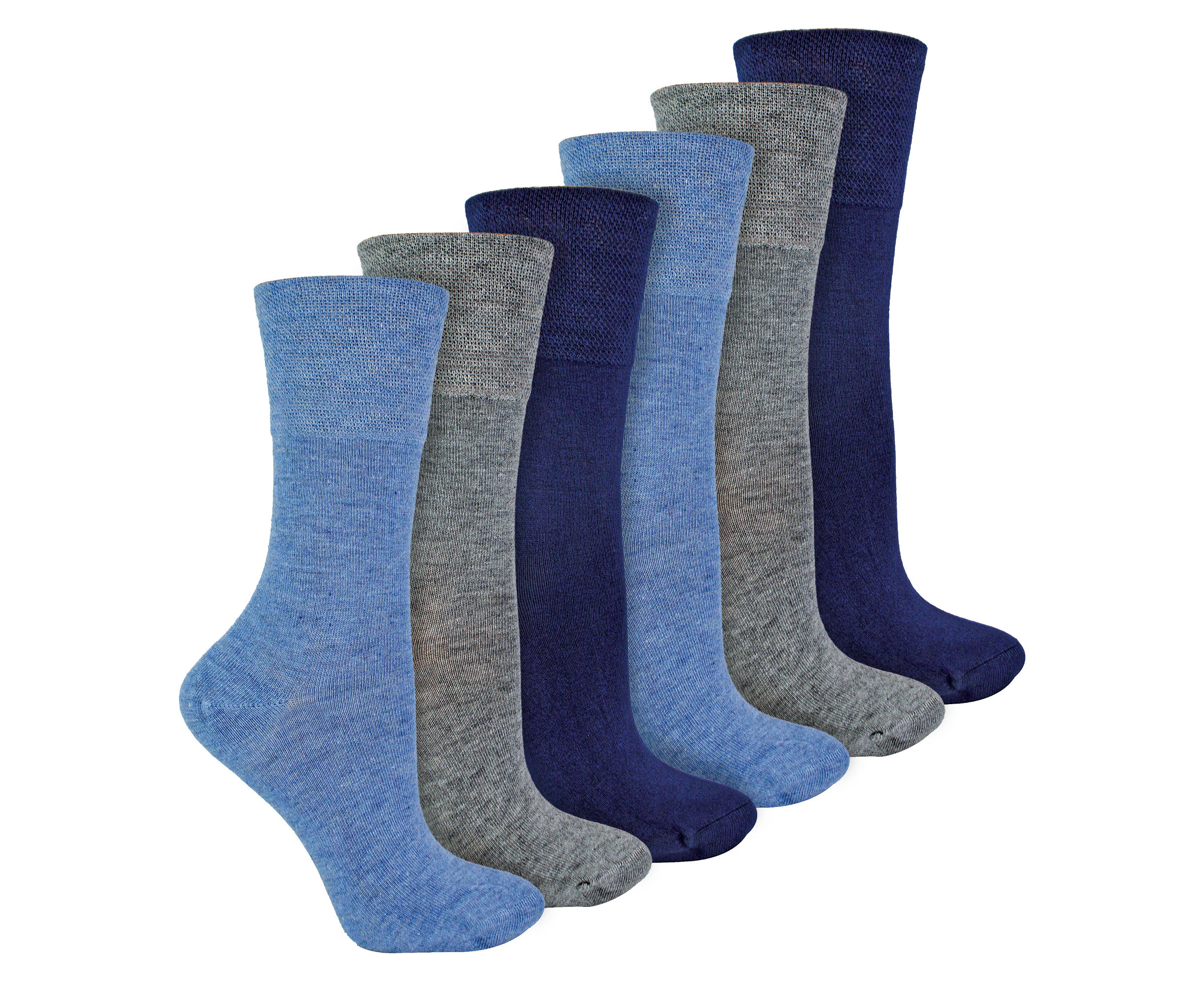 IOMI - 6 Pack Ladies Diabetic Bamboo Socks | Extra Wide Seamless Loose Non Elastic Socks for Women - Blue