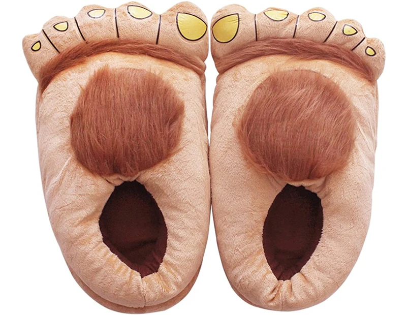 Novelty Furry Monster Adventure Slippers for Adults Men Women, Funny - Brown